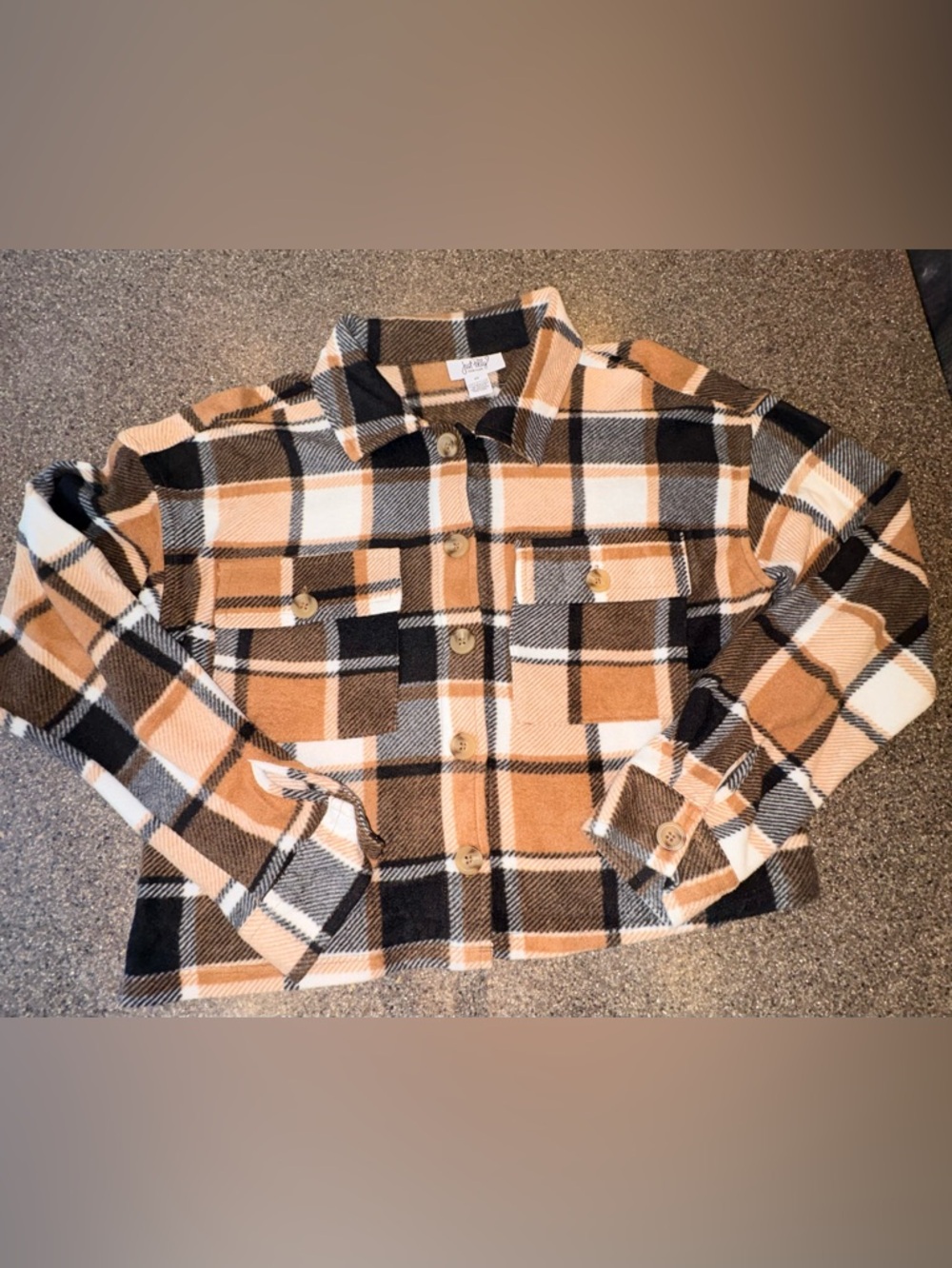 Just Polly New York Plaid Shacket Brown Tan XS